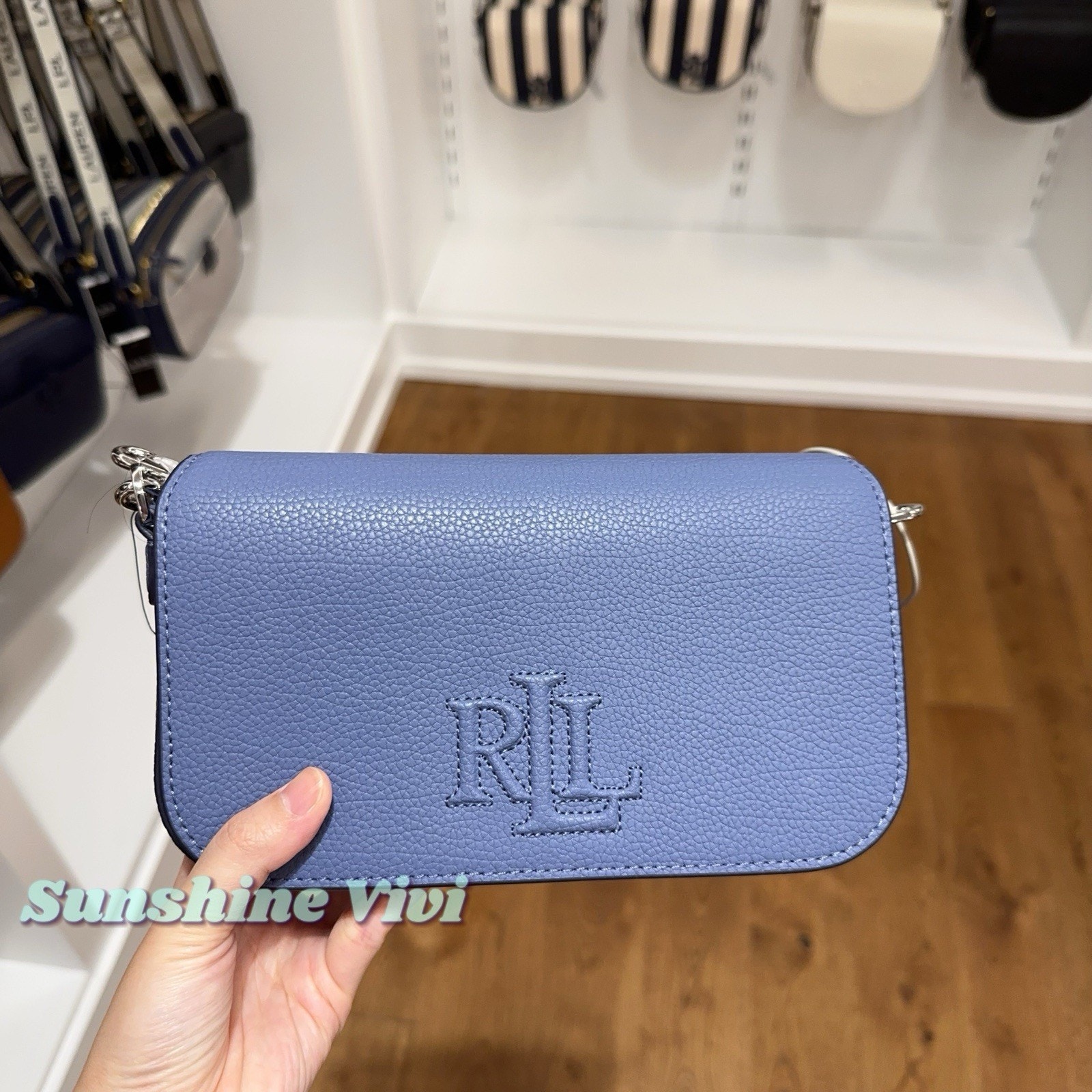 Nwt Ralph Lauren Women's Blue Leather Twill Small Adley Shoulder Bag